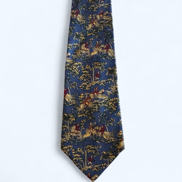 Salvatore Ferragamo Blue Red Equestrian Hunt Novelty Men's Tie - Picture 3 of 6
